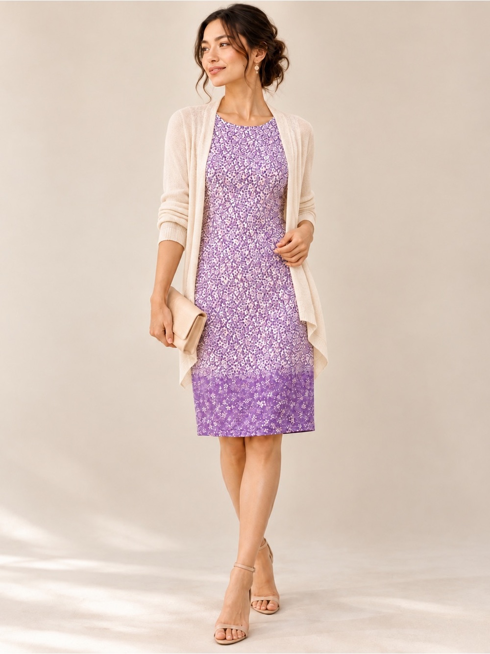 Talbots 100% Silk Floral Shift Dress Size 10 Purple Ombré Knee Length - Picture 2 of 8
